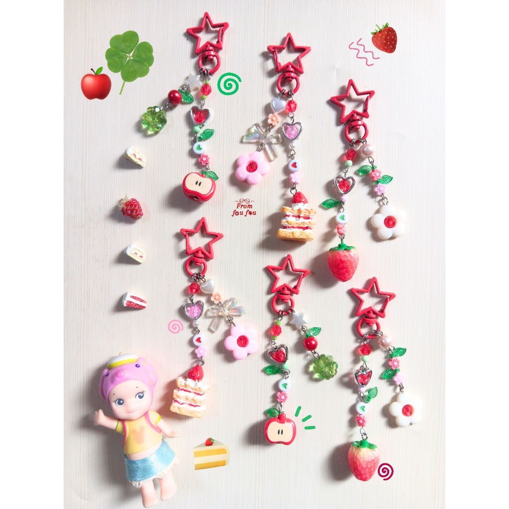 keychain clay apel strawberry shortcake lucu aesthetic