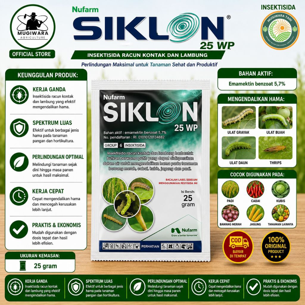 Insektisida Siklon 25gr Emamektin Benzoat 5.7WG Ampuh Basmi Ulat & Hama Daun – Obat Hama Cabai Padi 