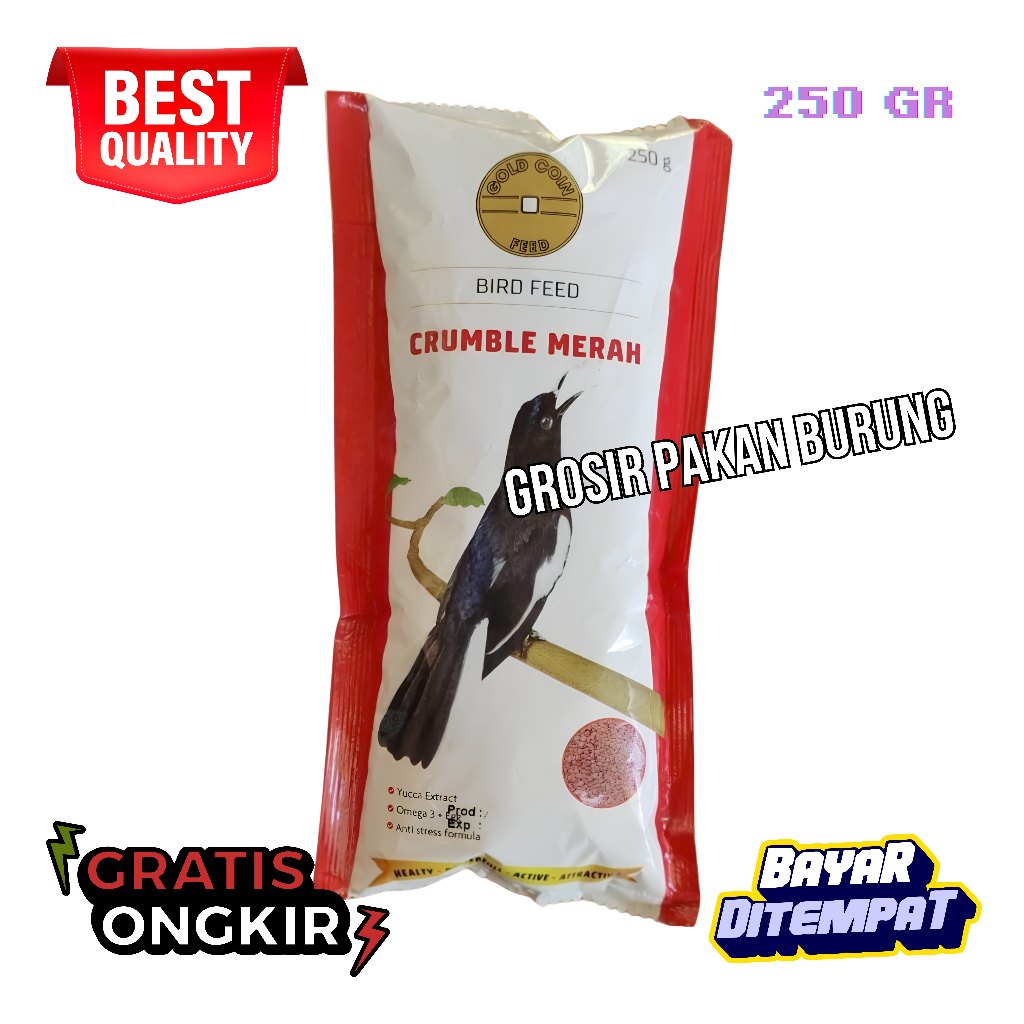 GOLDCOIN MERAH CRUMBLE PAKAN BURUNG MURAI BATU KACER JALAK ANIS VOER PUR GOLD COIN MERAH