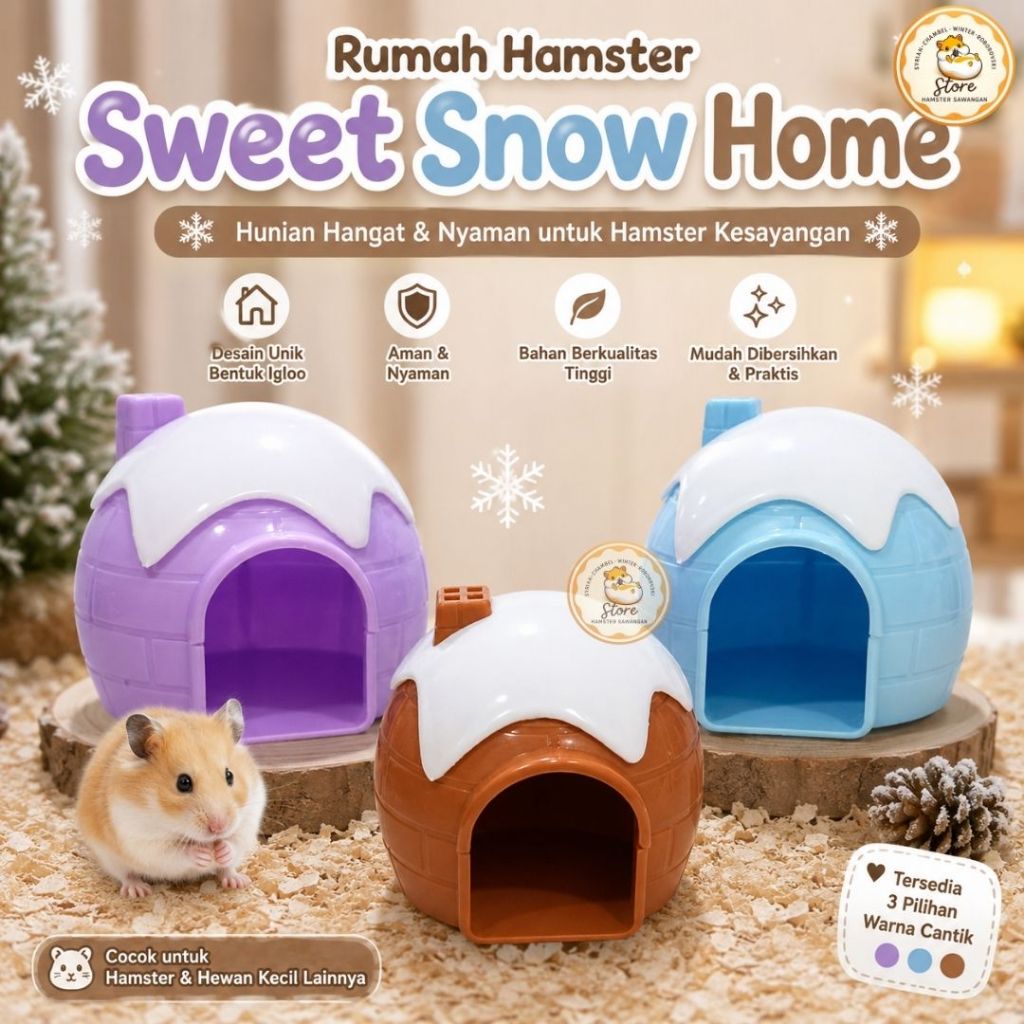 RUMAH HAMSTER SWEET HAMSTER SNOWY HOME DENGAN HIASAN ATAP SALJU
