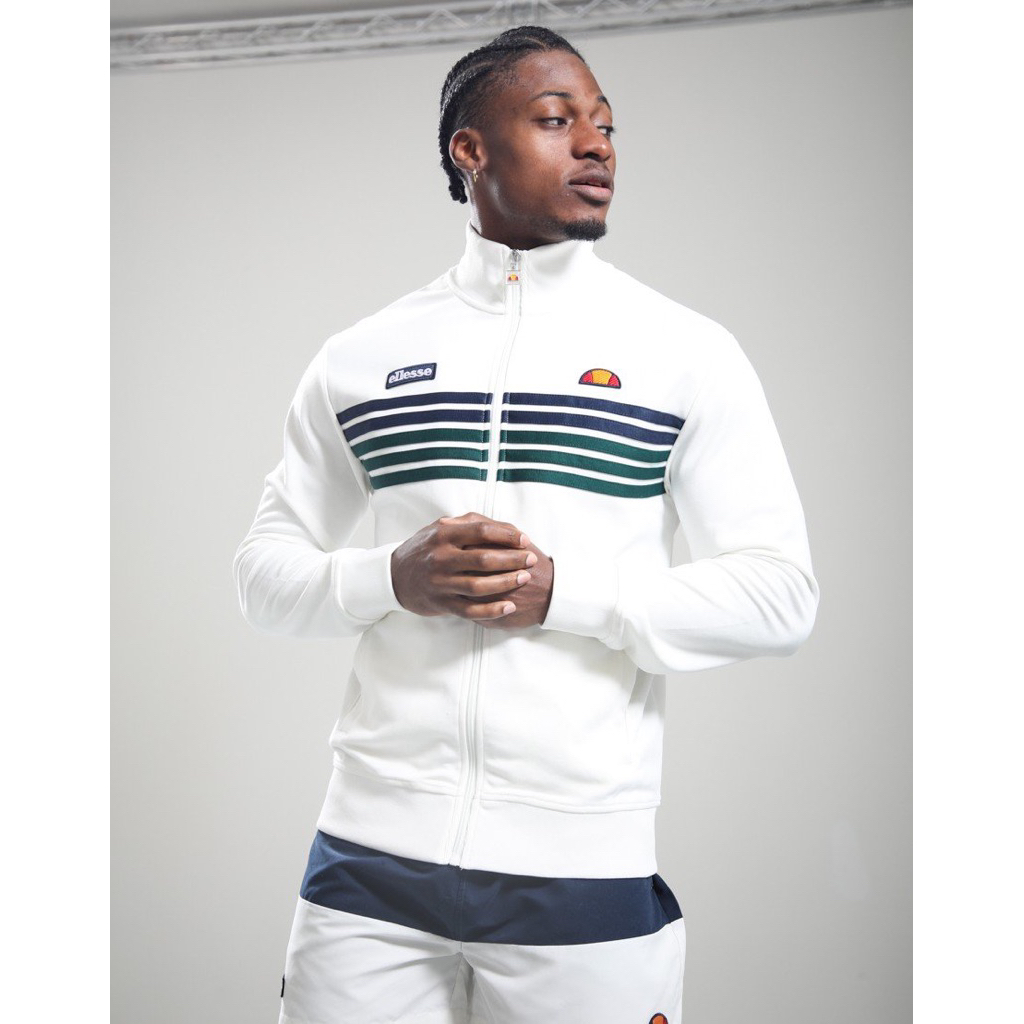 Ellesse Vicenza Tracktop Jacket In Off White / Dark Green / Navy