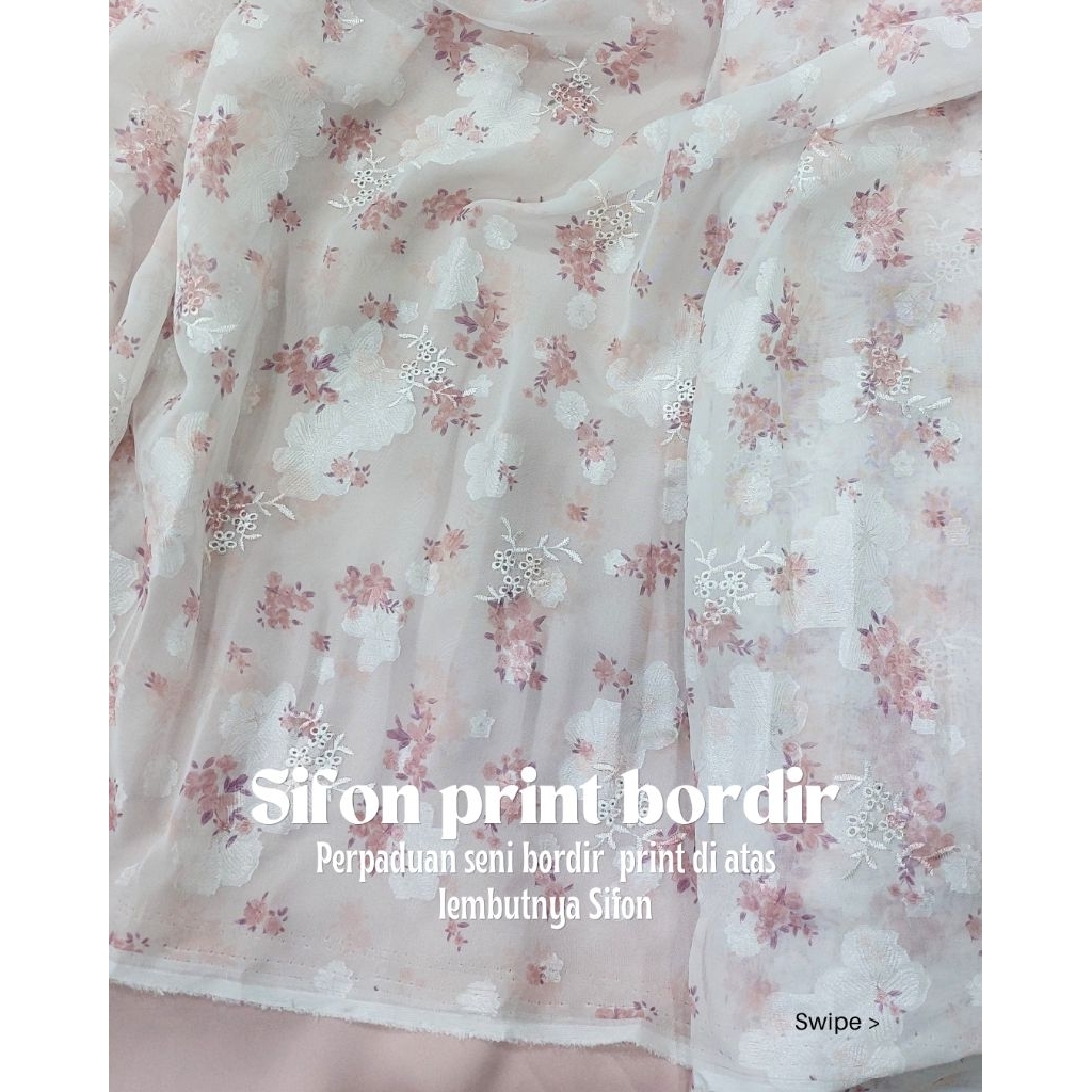 Kain sifon print / sifon print bordir / kain bordir / kain dress,outer dress, gamis premium - tokoka