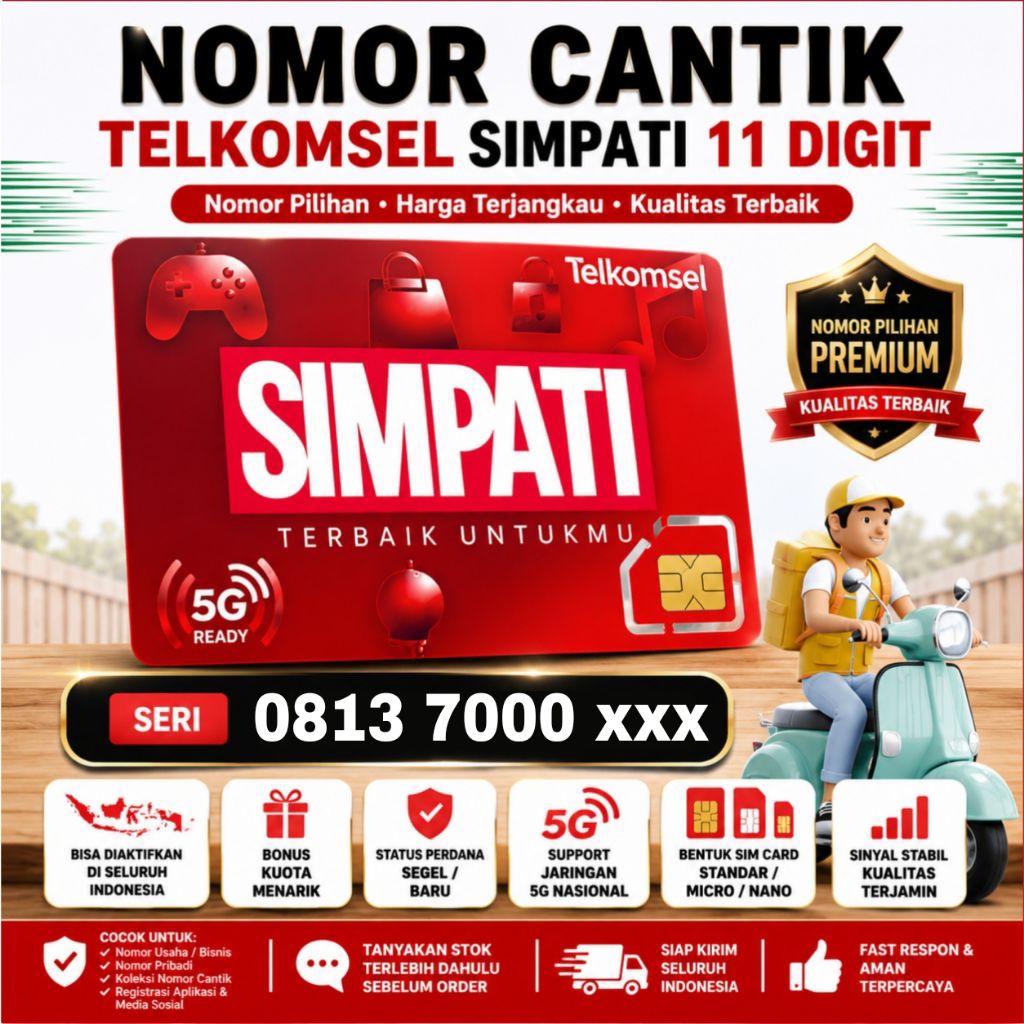 Nomor Cantik Simpati 5G Kartu Perdana 3GB 813 7000 xxx