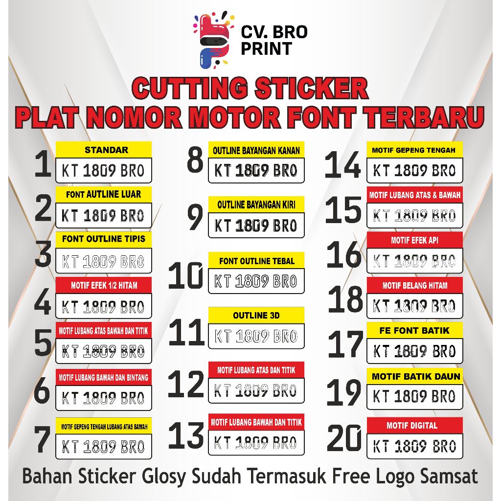 Sticker Plat Nomor Motor Font Terbaru