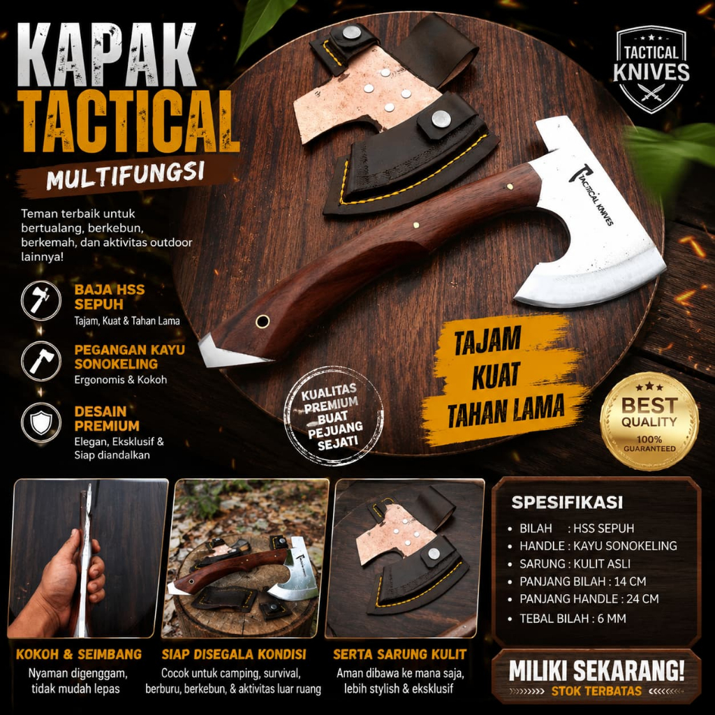 PISAU KAPAK TACTICAL TERBAIK 6 MM CACAH TULANG OKE