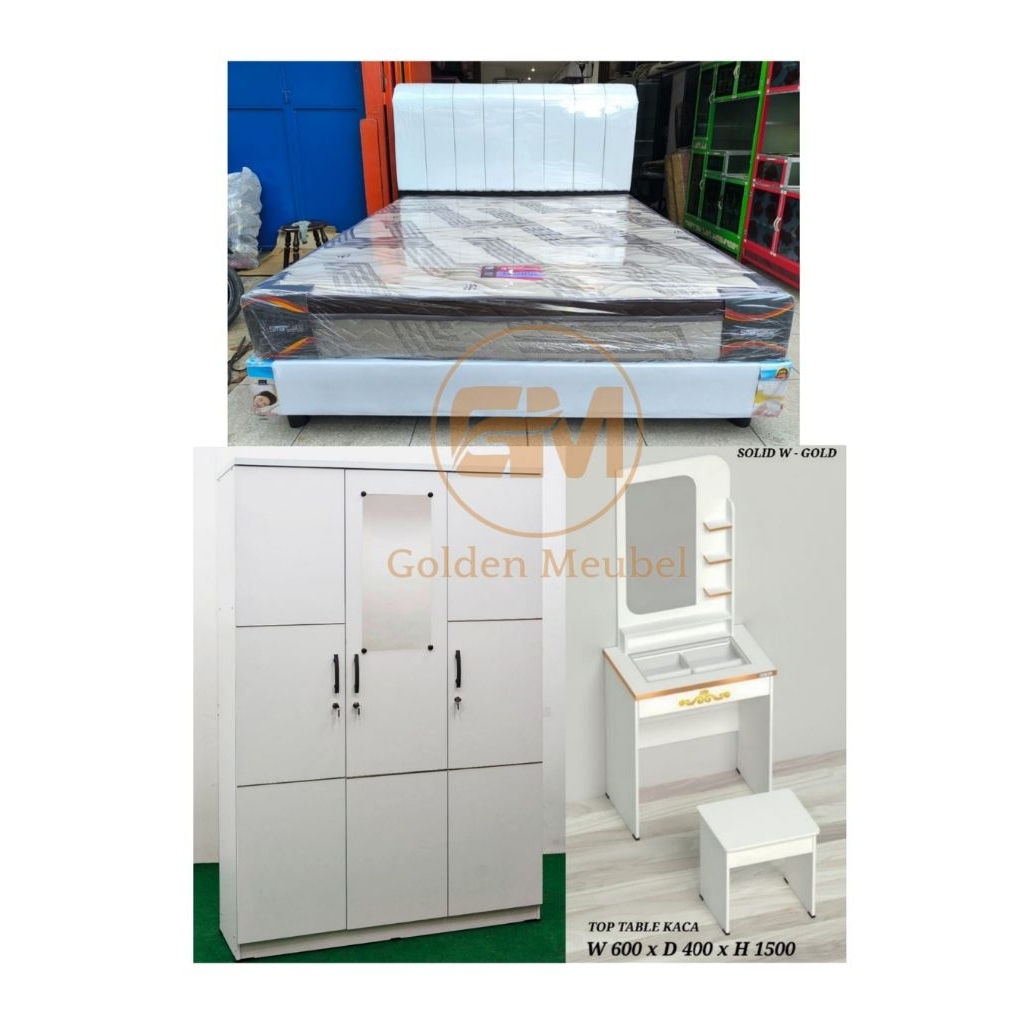 Paket Hantaran Springbed Smartland 6Kaki + Lemari 3Pintu - Golden Mebel