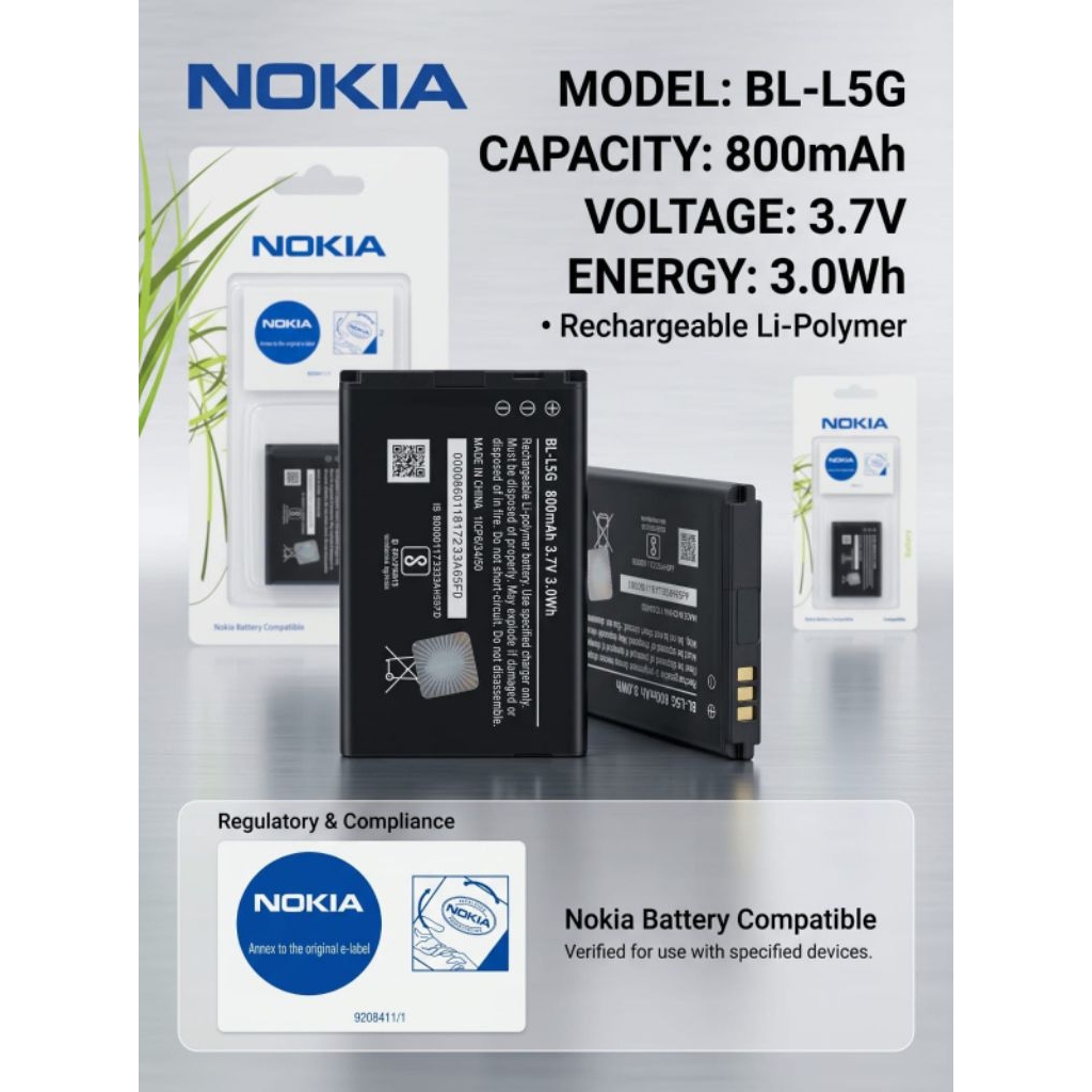 Baterai Nokia BL-L5G Baterai 800mAh 3.7V 3.0Wh Batre Nokia Jadul Berkualitas