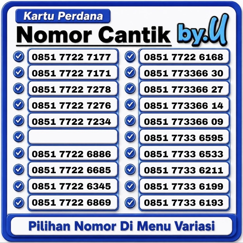 Nomor Cantik By.U pilih Nomor - Masa Aktif Selamanya