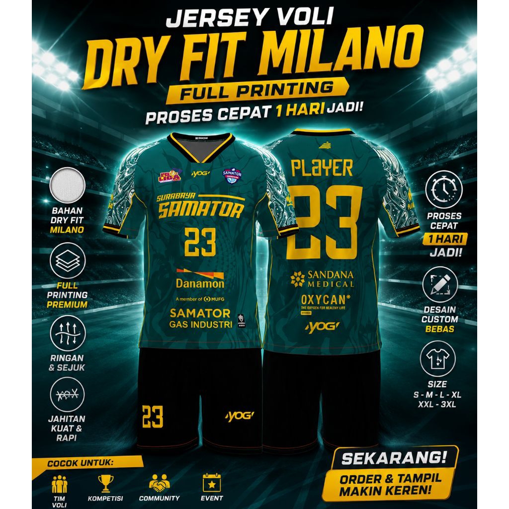 Jersey Custom Voli Bhayangkara Samator Full Printing Gratis Desain Nama dan No Punggung.