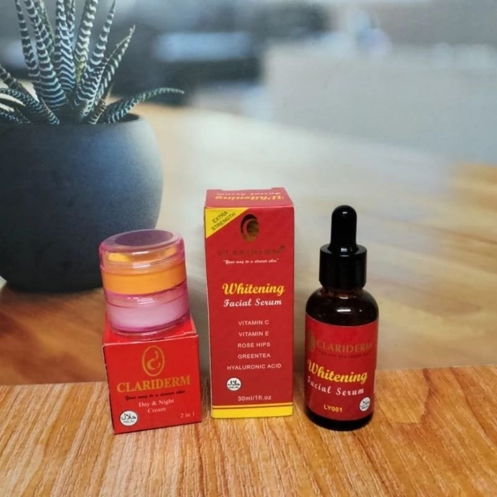 paket clariderm 3in1 cream siang malam+ serum