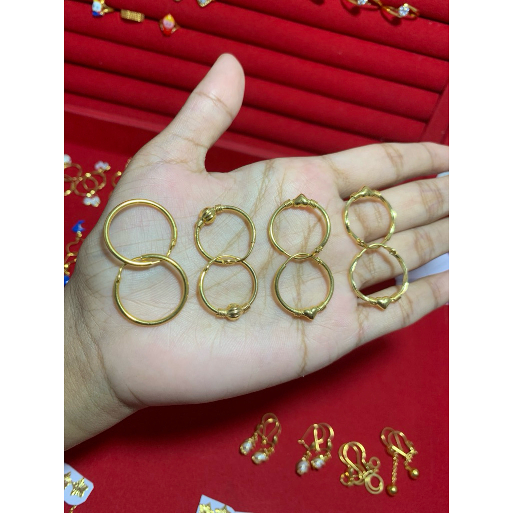 anting dewasa ring bulat emas mudah 1gr