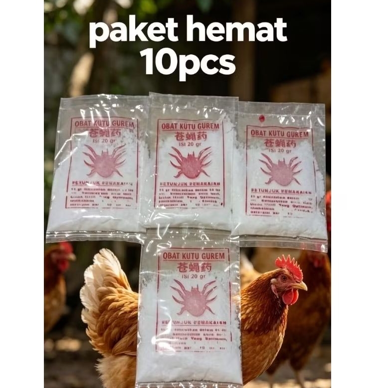 10 pcs Obat Kutu Gurem Serbuk 20gram Ampuh Membasmi Mengusir Kutu Tungau Kandang Ayam & Unggas