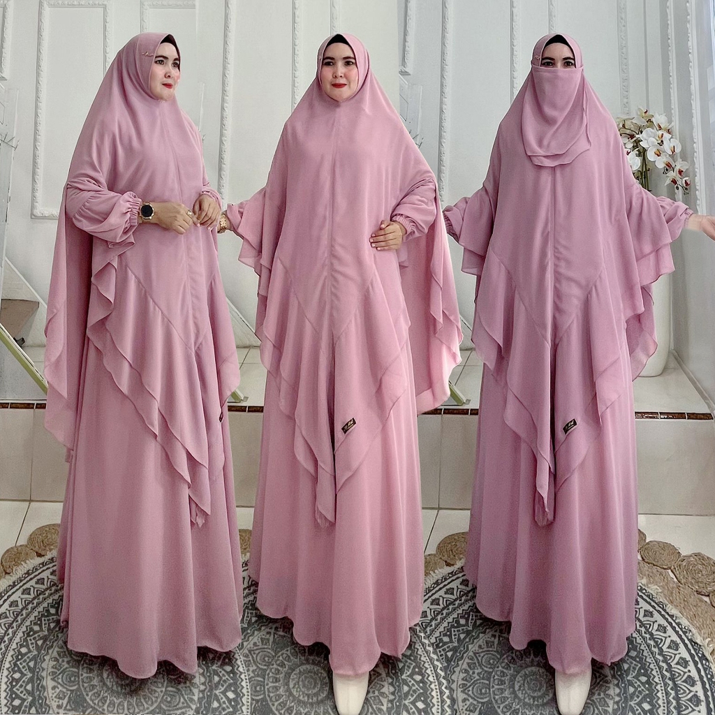 BISA COD Set Gamis Syari + Hijab Jumbo Kode SANDRIA Bahan Ceruty Babydoll By Ory AjeZas Collection