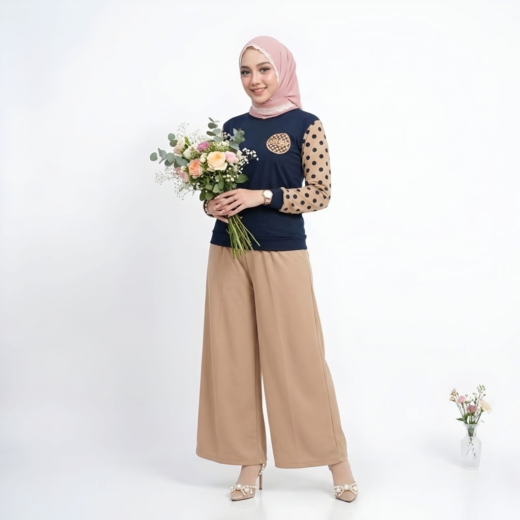 St Zumbo Setelan Wanita Muslim Casual Celana Kulot Outfit Hijab Modis Harian Santai Ro