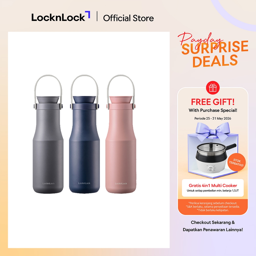 Bình Giữ Nhiệt LocknLock Metro Double LHC4202 470ml - Hitam| Putih, Abu-abu, Biru Navy, Merah Muda