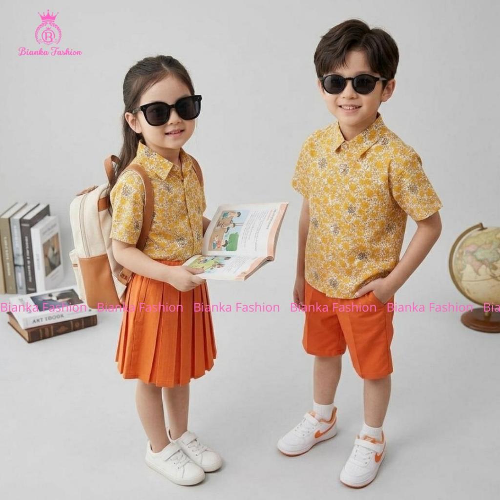 Bianka Fashion - SET SERAGAM BATIK KUNING TK/PAUD NASIONAL LAKI- LAKI DAN PEREMPUAN PANJANG/ PENDEK 