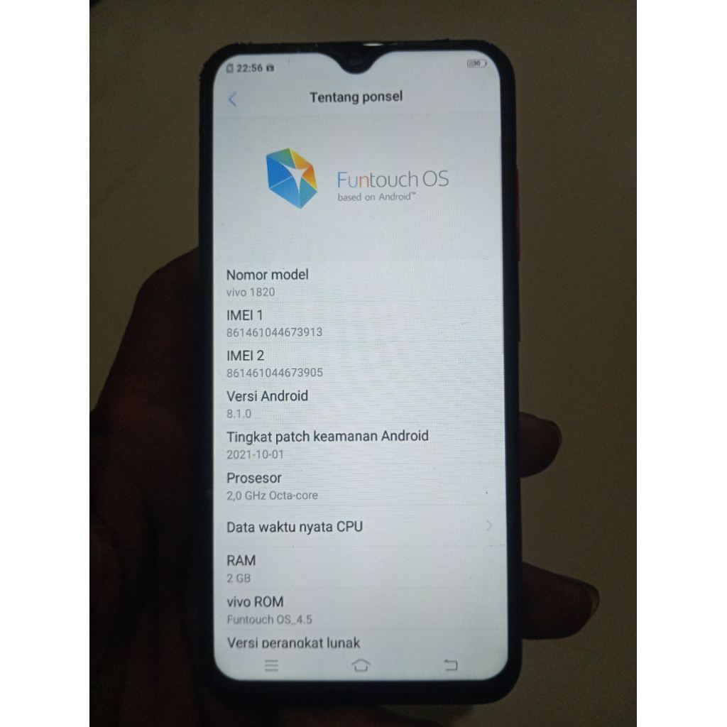 hp minusan vivo y91c (1820) ram 2/32 minus lcd berbayang dan tombol on/off