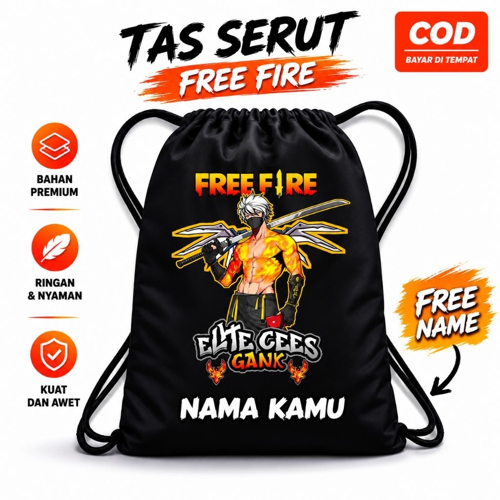 TAS SERUT ANAK FREE FIRE SKIN KARAKTER SKIN TAS SAYAP/KANTONG SERUT ANAK FF SKIN SG FREE NAMA