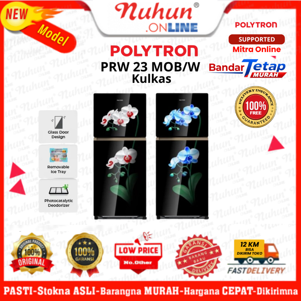 POLYTRON Kulkas 2 Pintu PRW 23 MOB/W 230 Liter
