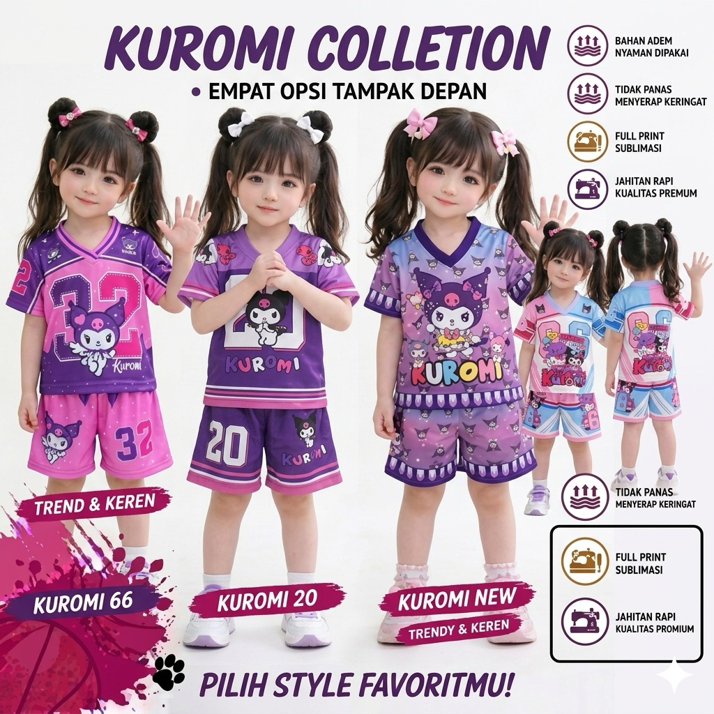 SETELAN JERSEY ANAK PEREMPUAN MOTIF KUROMI