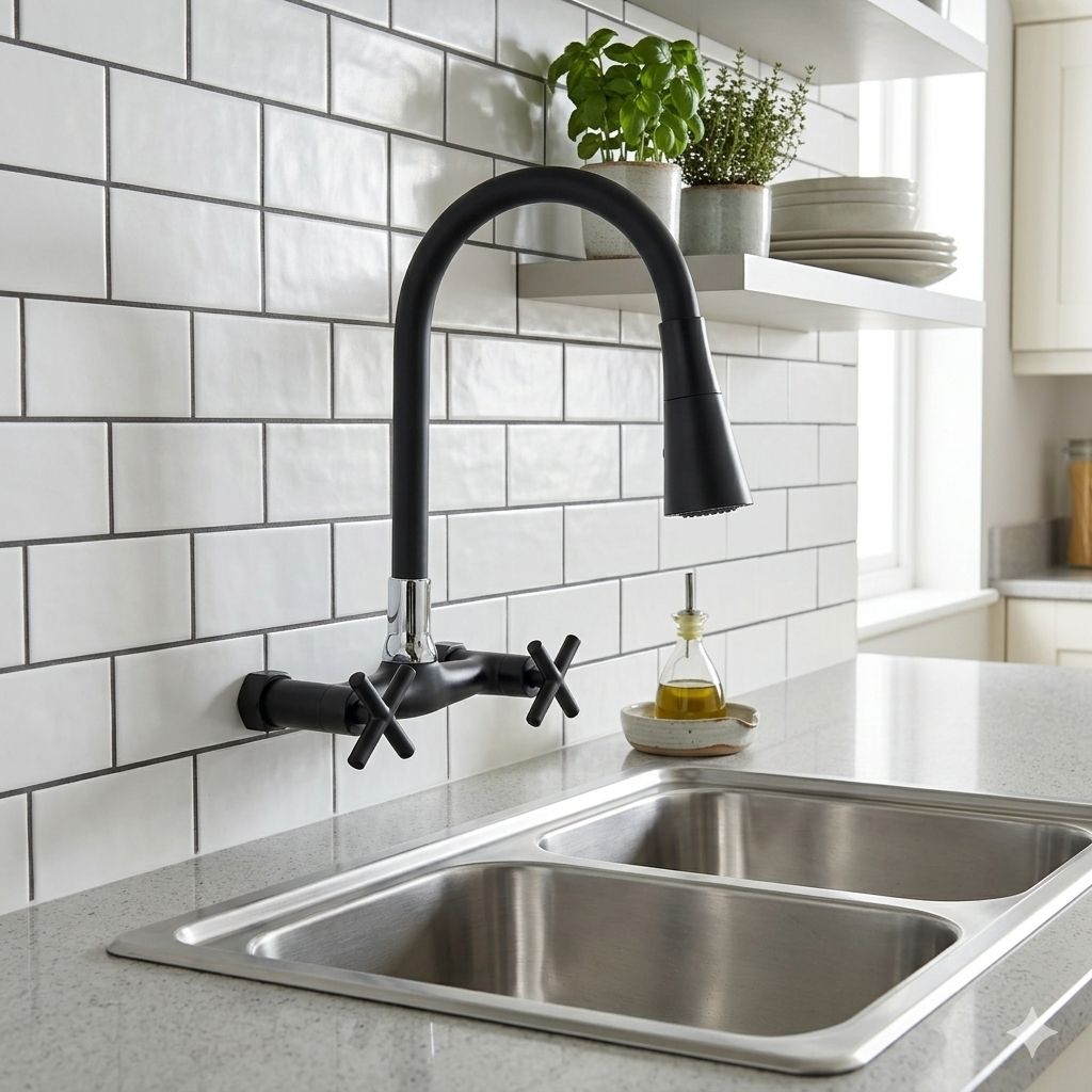 DISKON  Model Baru Kran Air Flexible Panas Dingin Kran Angsa Cuci Piring Kran Sink Angsa Panas Dingi