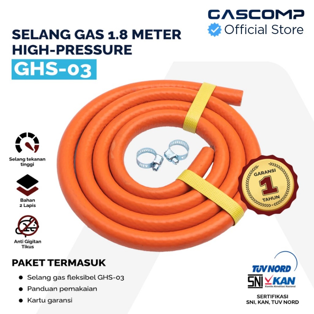 GASCOMP Selang Regulator Kompor Gas High Pressure Anti Gigitan Tikus (GHS-03) Selang Kompor Gas 5 La