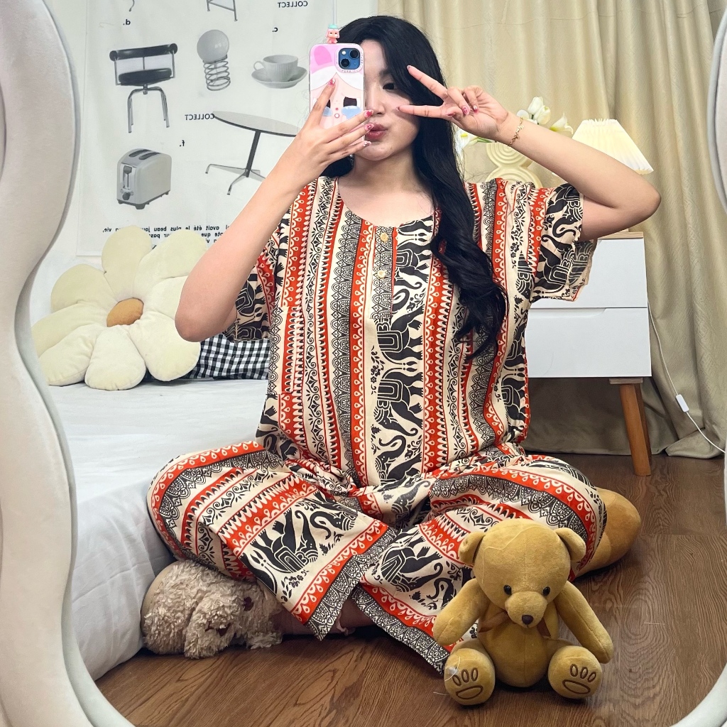 Sapasara - Baju Tidur Wanita One Set Wanita Kekinian Setelan Celana Panjang Baby Doll Bahan Rayon Ad