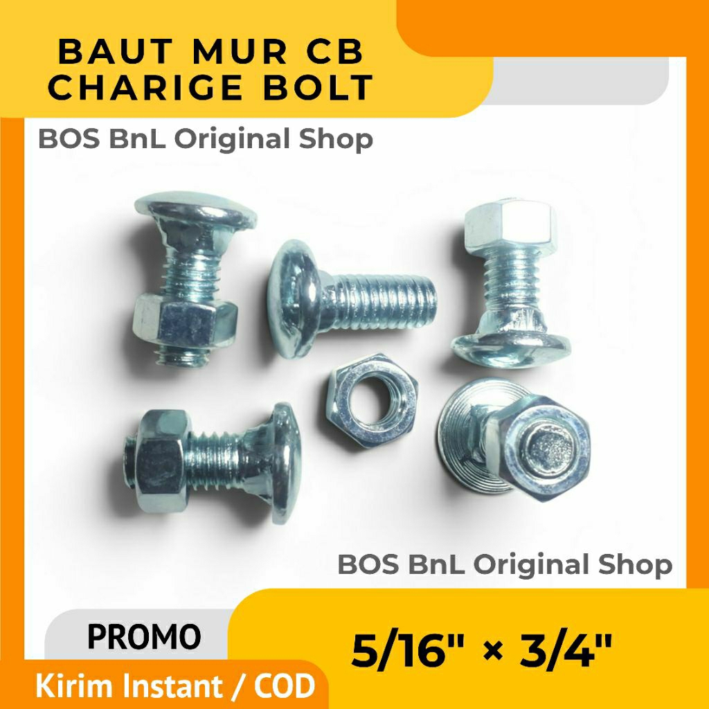 Baut Mur CB 5/16x3/4 Baut Payung 5/16"x3/4" Galvanis Putih