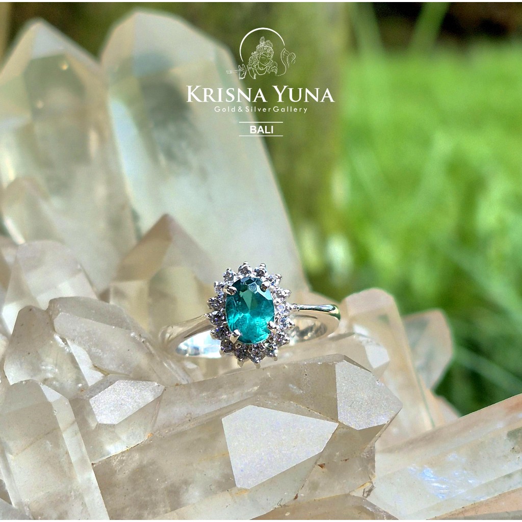 Natural Green Topaz & Cubic Zirconia Silver Ring