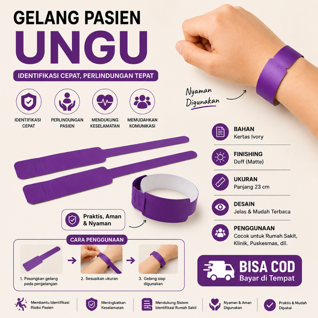 Gelang Pasien Dewasa Polos - Gelang Identitas Pasien - Gelang Pasien Ungu