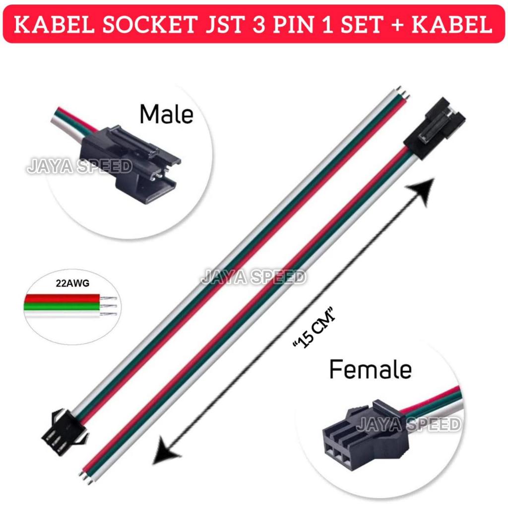 JSID Kabel Socket JST 3pin + Kabel Connector Led DC SM Female Male / Socket Kabel Led Strip