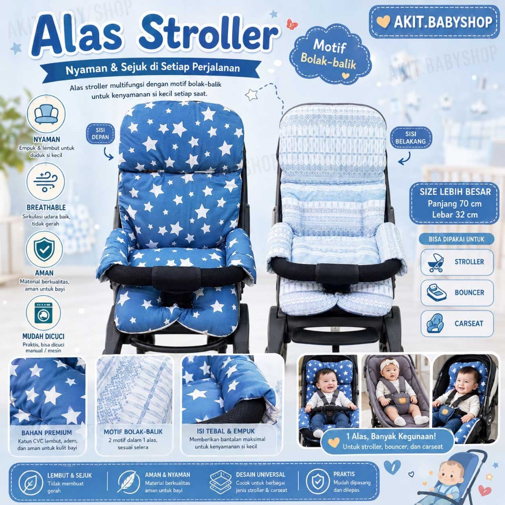 TERBARU - STROLLER PAD untuk model roda 4/5 Alas stroller Exotic lw 120, pasific,ezzy,baobaohao