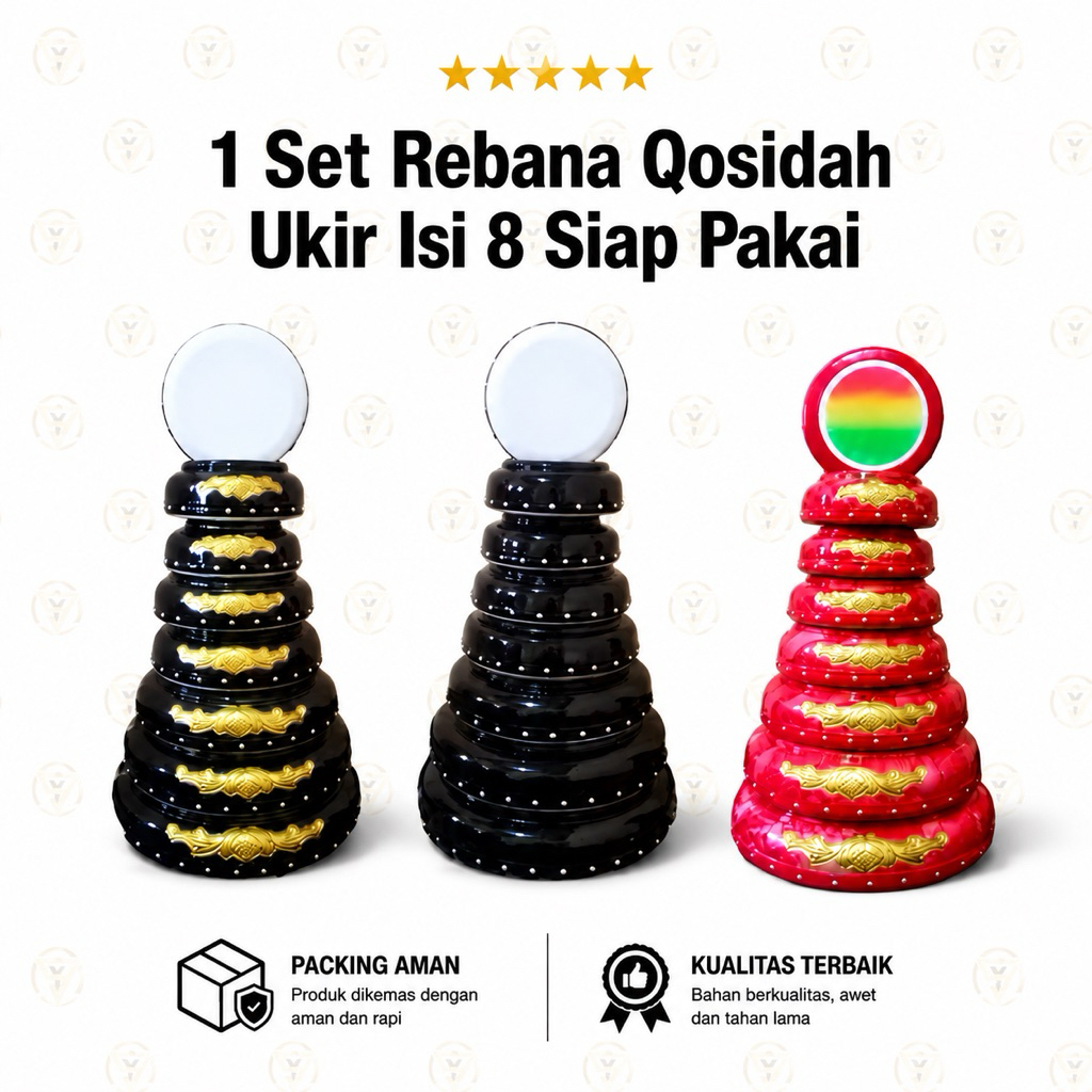 1 Set Rebana Qosidah Lasqi Ukir Jepara Isi 8 “M Yunus” Super Quality