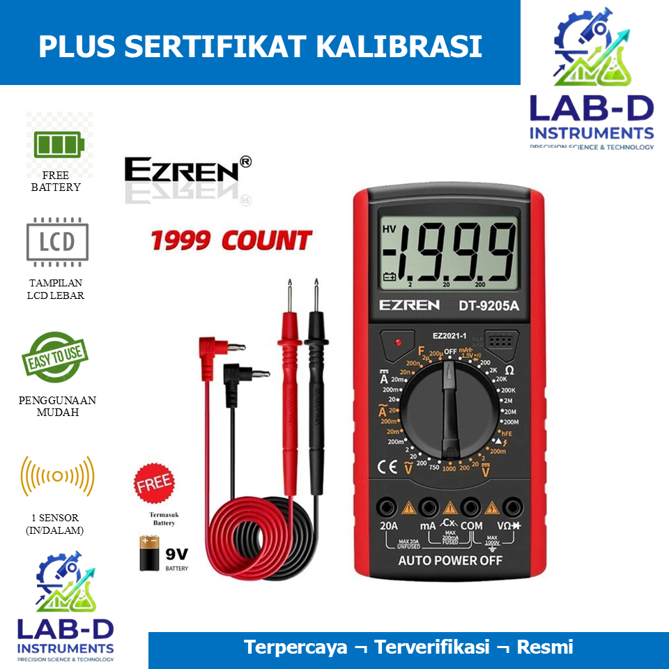 Multimeter Digital EZREN DT9205A Include Sertifikat Kalibrasi