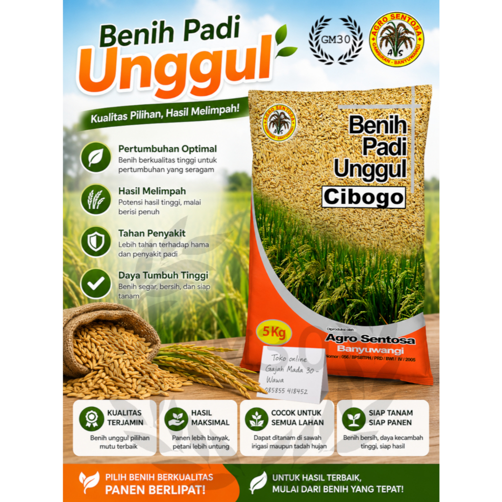 BENIH PADI UNGGUL PREMIUM VARIETAS CIBOGO KEMASAN 5 KG