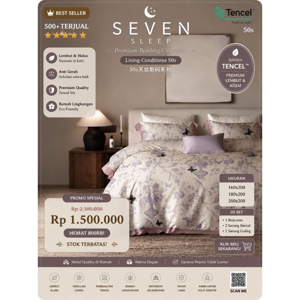 Motif BARU  -  Bedcover Set Double Bed (Ready Stock/Chat Ukuran Kasur) Tencel 60s - Ukuran 160x200 T