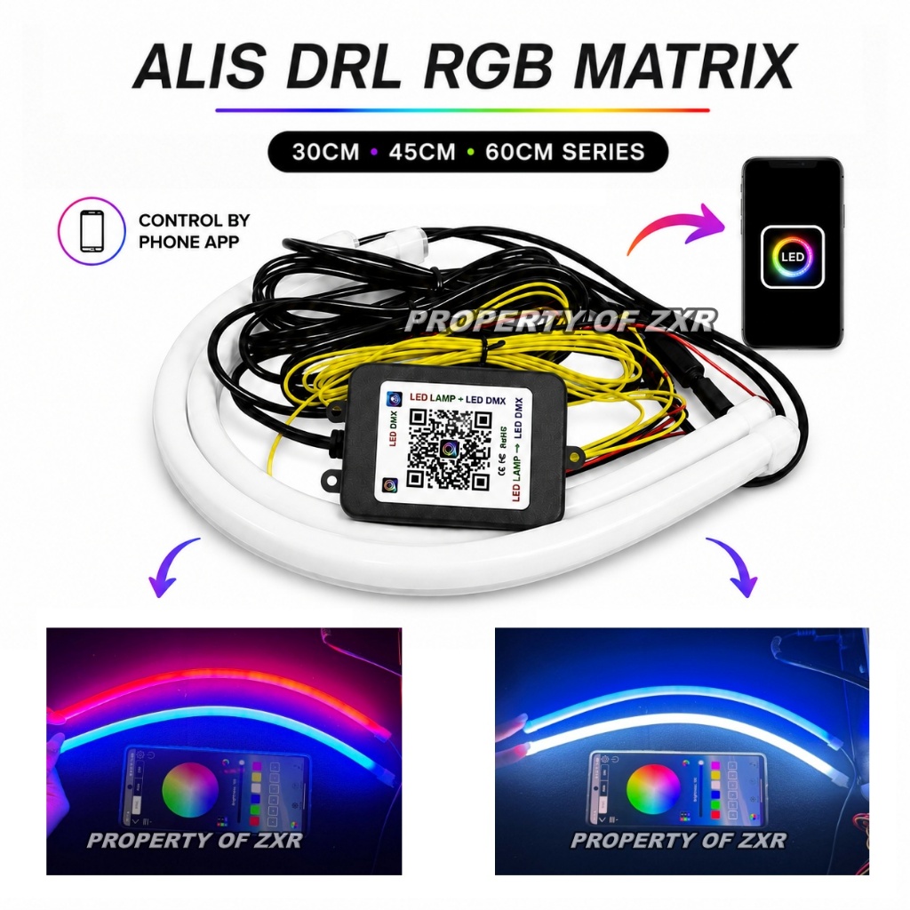Lampu Alis Drl Matrix 210+ Mode Bisa Sein dan Welcome Light Alis Motor Rgb Bluetooth App