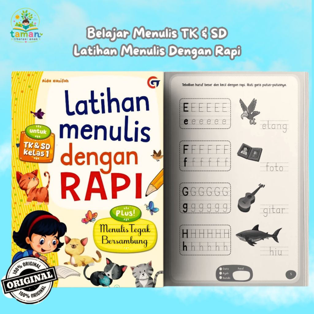 Buku Latihan Menulis Rapi Anak pintar menulis rapi tegak bersambung TK & SD | Belajar Menulis Huruf 