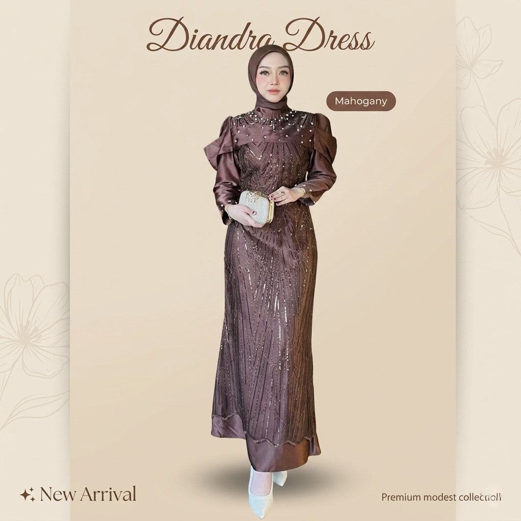 Diandra Dress Gamis Pesta Mewah Bahan Satin Kombinasi Brokat Mix Payet Terbaru 2026