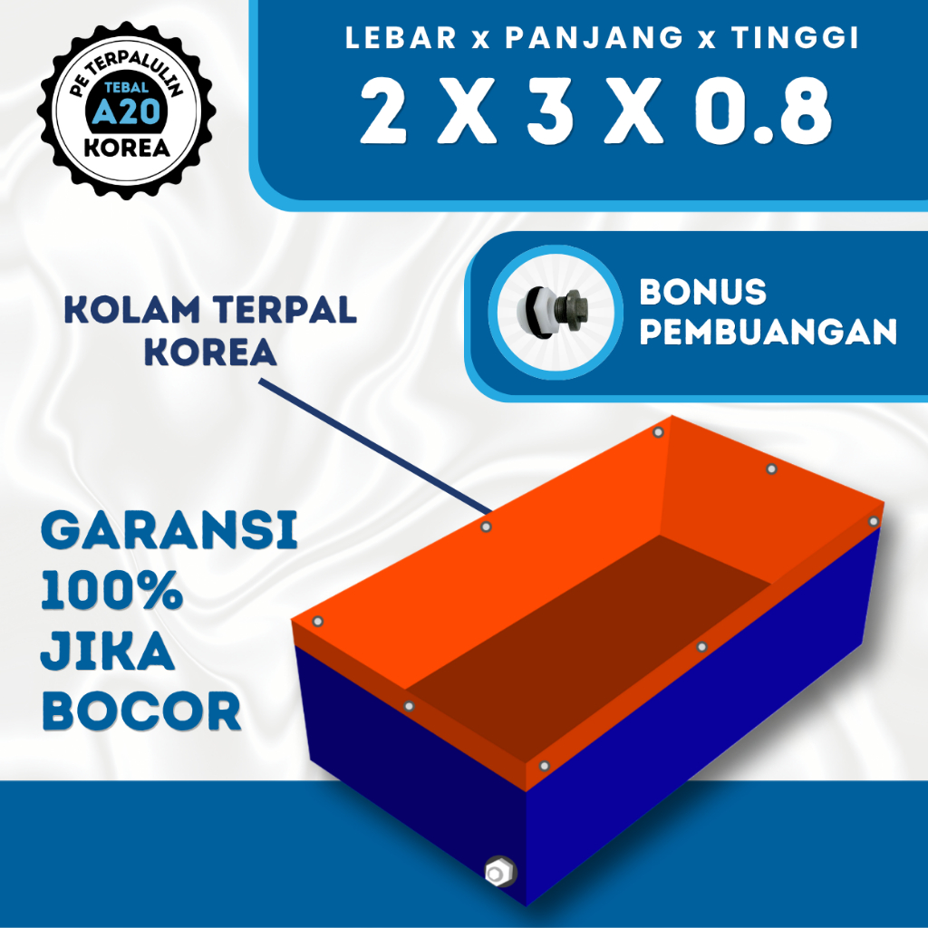 Kolam Terpal Kotak ukuran 2x3x0.8 / 200x300x80 Terpal Kolam Korea Budidaya  Ikan Lele , Nila , Guram