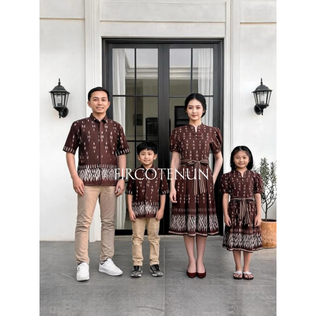 Couple Keluarga Tenun Alice Mahogany - Sarimbit Keluarga Tenun - Kemeja Tenun Pria & Dress Tenun Wan