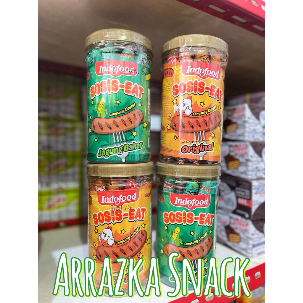 Sosis EAT Indofood - Ayam Geprek, Jagung Bakar, Original, 17 pcs/Toples, Halal