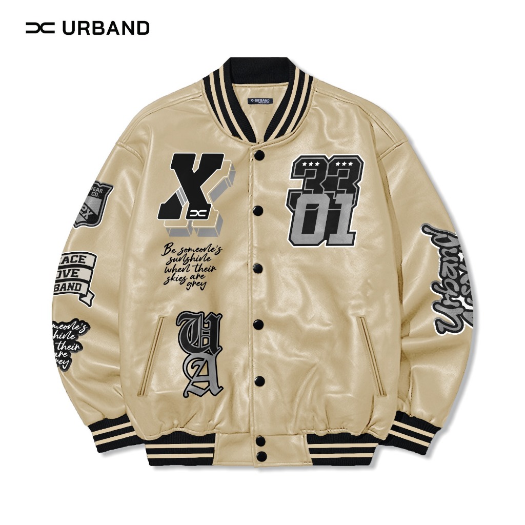 X U A  Jaket Varsity Baseball Leather Sintetis Embroidery
