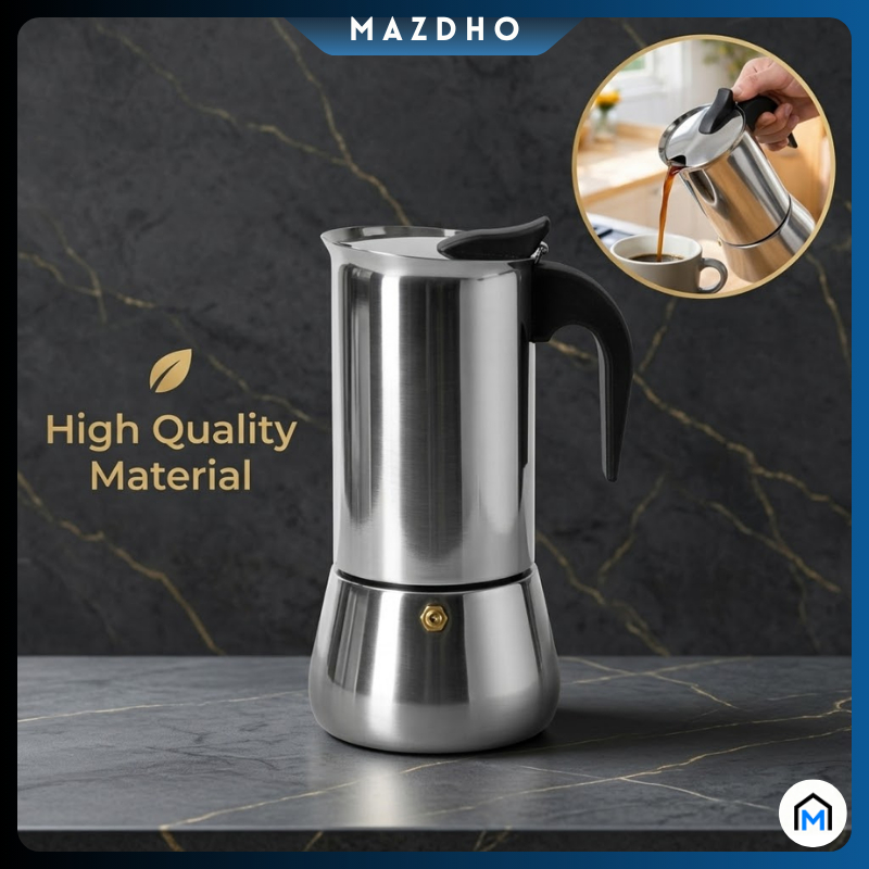 Moka Pot Stainless Steel 304 Teko Kopi Espresso Maker Kompor Induksi Listrik 600ml Alat Seduh Manual