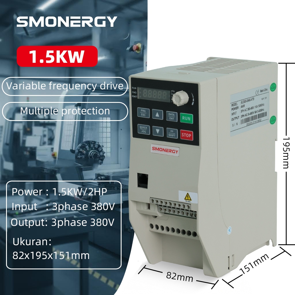 Inverter VFD 1.5KW 3Phase 380V Variabel Frekuensi AC Drive Speed Controller Untuk Motor 3 phase