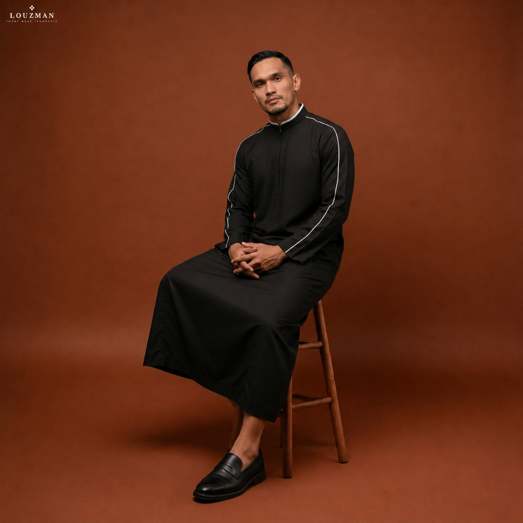 Louzman Majeed Slimfit Thobe Zipper / Gamis Pria / Jubah Pria Dewasa