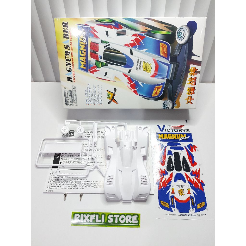 Body Tamiya KIT JIEPIN Series MAGNUM SABER SUPER 1 CHASSIS Warna White Doff Dapat Box nya Part Copot