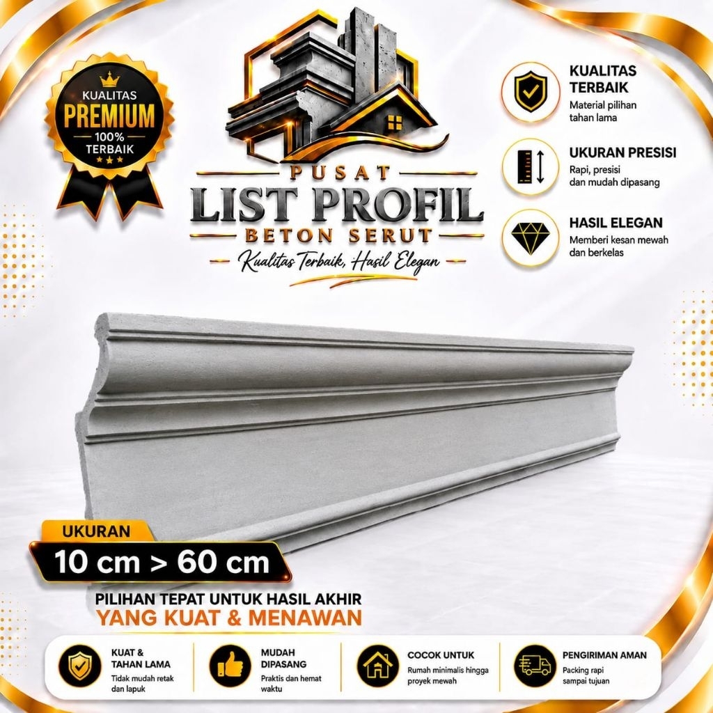 Lisplang Profil Beton, List profil Beton, Profil Beton Tempel