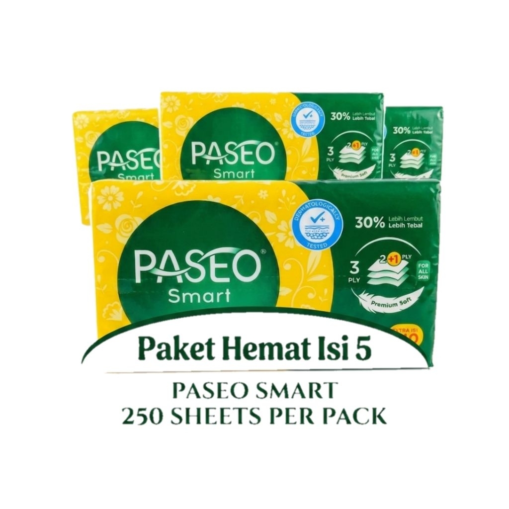 Grosir Paseo Smart Facial Tissue 250 Sheets Paket Hemat Isi 5 Pack