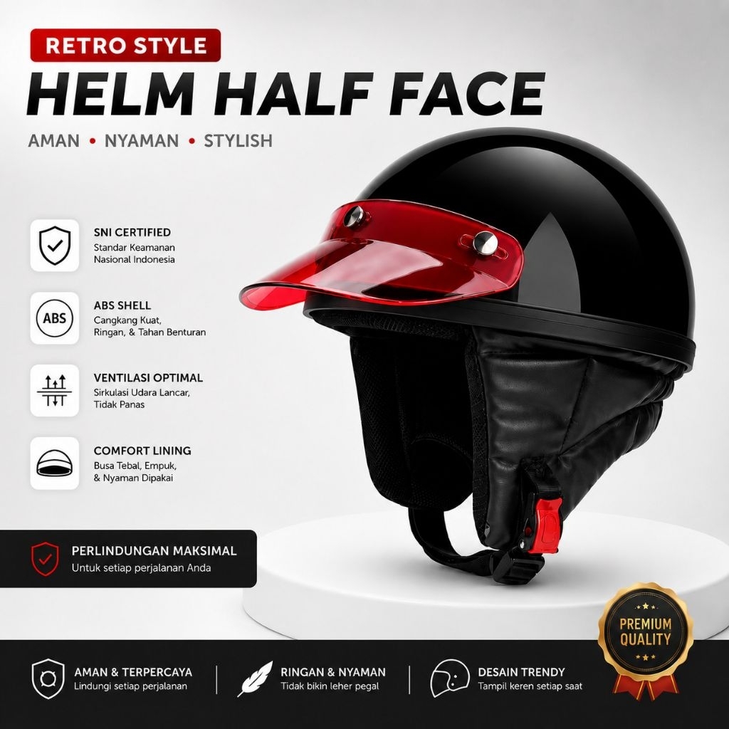 HELM CHIPS RETRO HITAM - HELM MOTOR HARIAN VINTAGE STYLISH